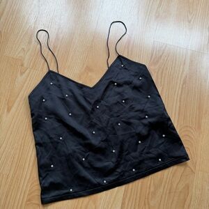 Zara Black Camisole with Pearl Accents
